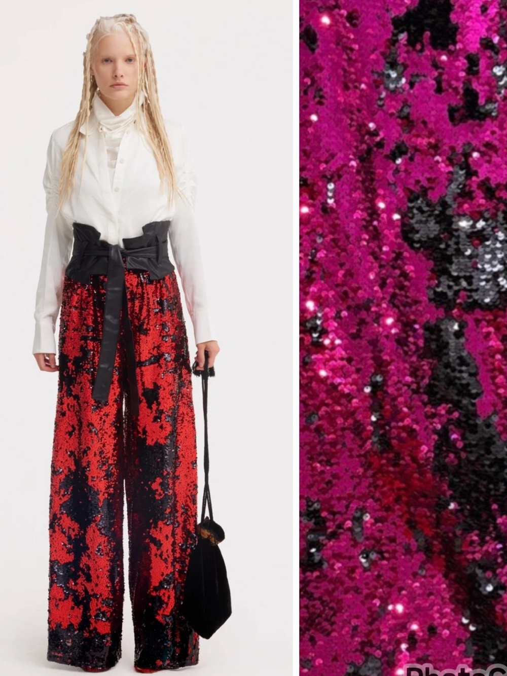 New Palazzo Trousers With Double-Sided Sequins Hot PINK Black XL